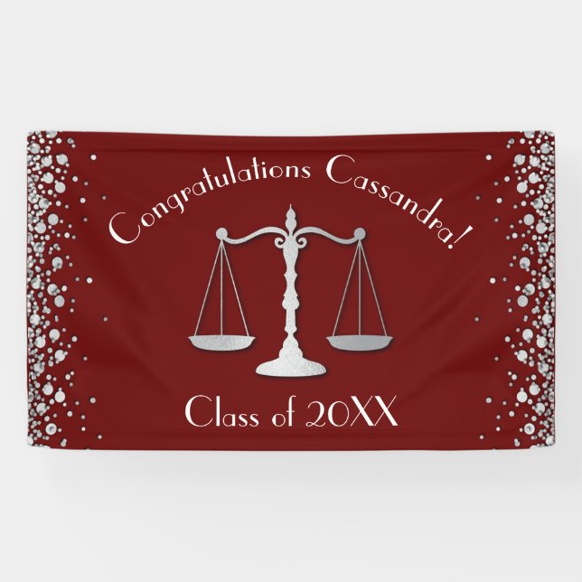 Lawyer Law School Maroon Silver Graduation Party Banner (Horizontal)
