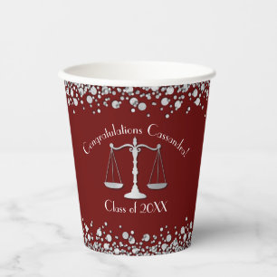 Lawyer Law School Maroon Silver Graduation Party Paper Cups