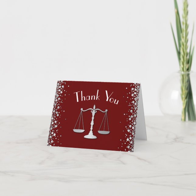 Lawyer Law School Maroon Silver Graduation Party Thank You Card (Front)
