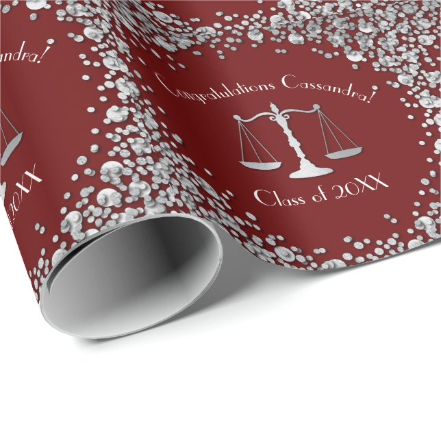 Lawyer Law School Maroon Silver Graduation Party Wrapping Paper (Roll Corner)