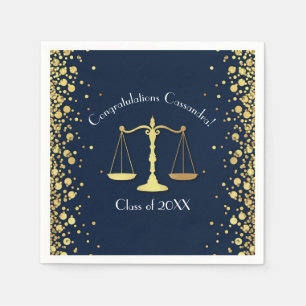 Lawyer Law School navy blue Gold Graduation Party Napkin