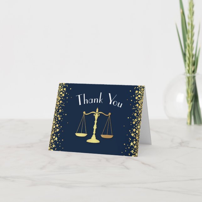 Lawyer Law School navy blue Gold Graduation Party Thank You Card (Front)