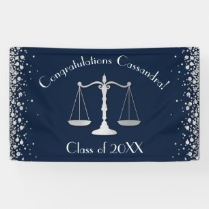 Lawyer Law School navy Silver Graduation Party Banner