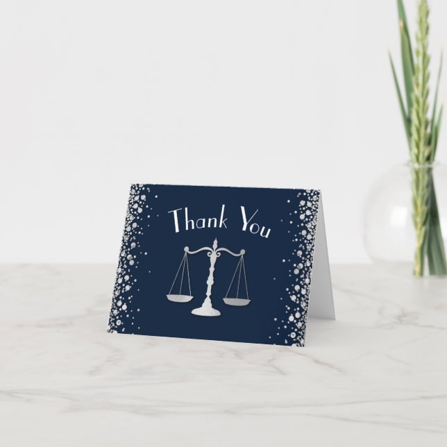 Lawyer Law School Navy Silver Graduation Party Thank You Card (Front)