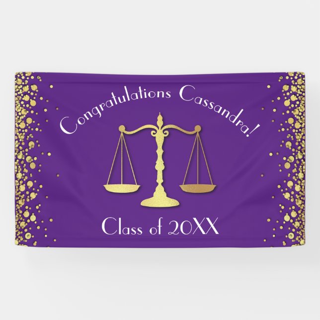 Lawyer Law School Purple Gold Graduation Party Banner (Horizontal)