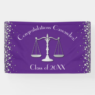 Lawyer Law School Purple Silver Graduation Party Banner