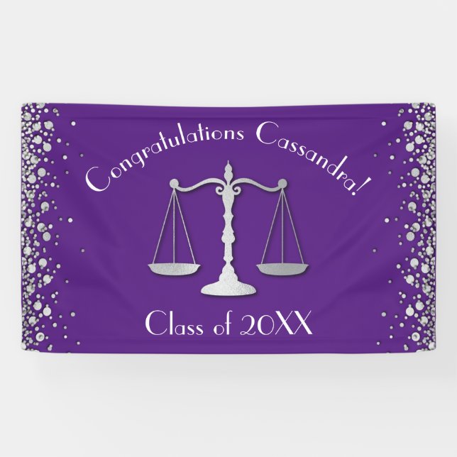 Lawyer Law School Purple Silver Graduation Party Banner (Horizontal)
