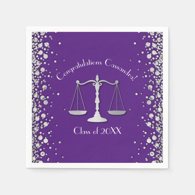 Lawyer Law School Purple Silver Graduation Party Napkin (Front)