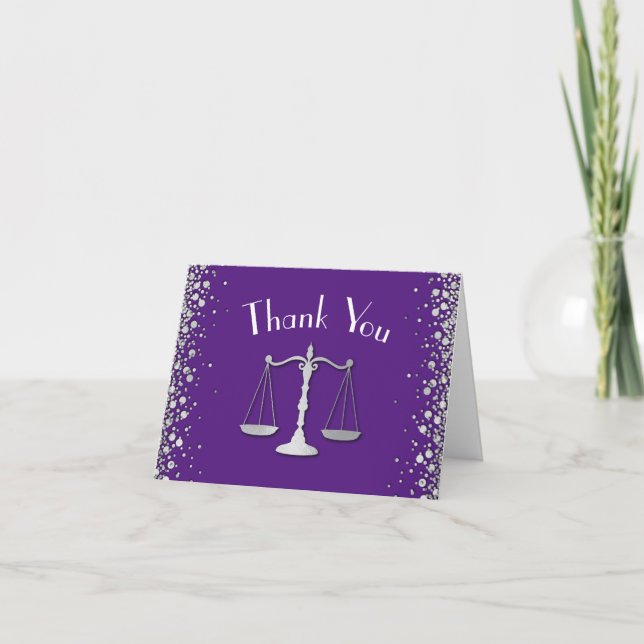 Lawyer Law School Purple Silver Graduation Party Thank You Card (Front)