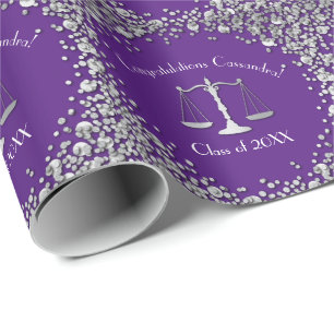 Lawyer Law School Purple Silver Graduation Party Wrapping Paper