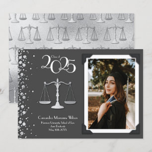 Lawyer Law School Silver Graduation Grey Invitation