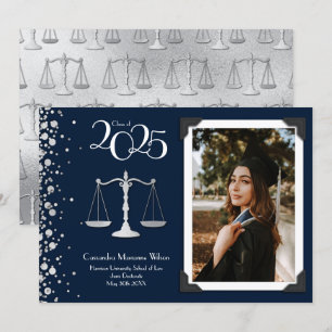 Lawyer Law School Silver Graduation Navy Blue Invi Invitation