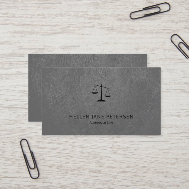 Lawyer luxury black scale light grey leather look business card (Front/Back In Situ)
