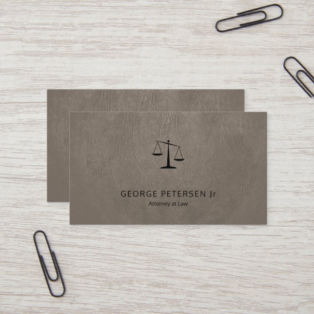 Lawyer luxury black scale taupe grey leather look business card (Front/Back In Situ)