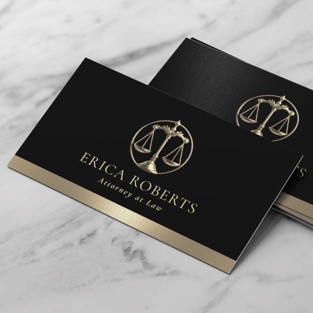 Lawyer Modern Gold Justice Scale Attorney at Law Business Card (Creator Uploaded)