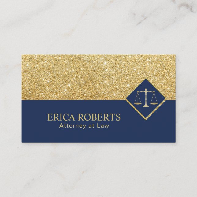 Lawyer Modern Navy & Gold Glitter Attorney at Law Business Card (Front)