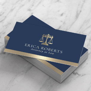 Lawyer Navy & Gold Justice Scale Attorney at Law Business Card
