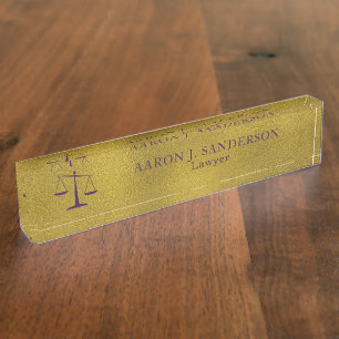 Lawyer office elegant faux gold foil purple scale nameplate