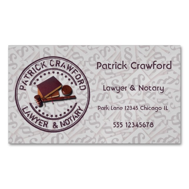 Lawyer Or Notary Office With Judge Hammer And Name Magnetic Business Card (Front)