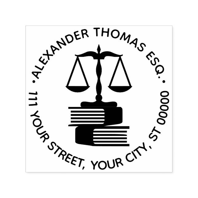 Lawyer Scales of Justice 2B Law Books Name Address Self-inking Stamp (Design)