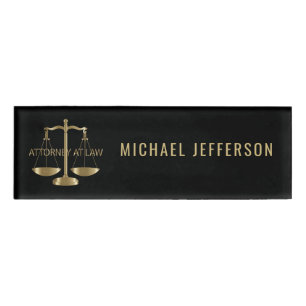 Lawyer - Scales of Justice - Black and Gold Name Tag