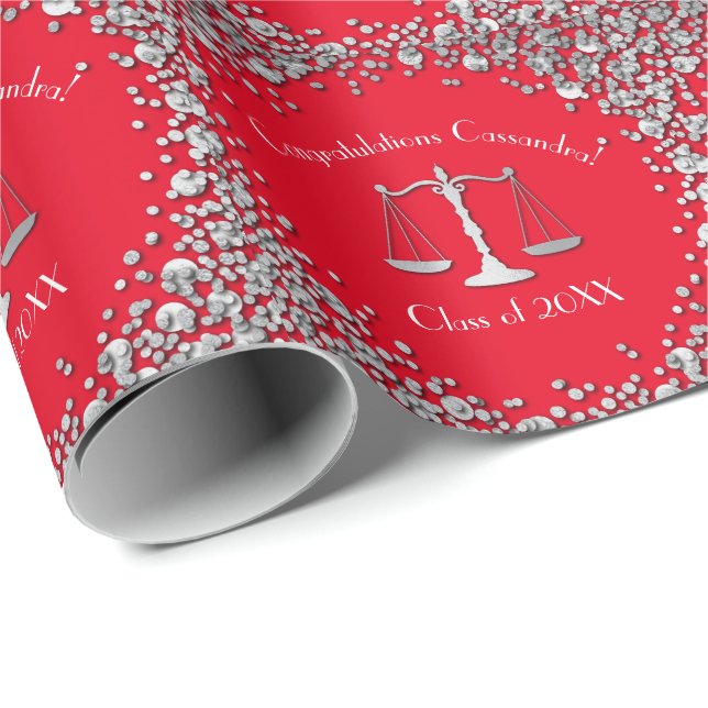 Lawyer School Graduation Silver Red Wrapping Paper (Roll Corner)
