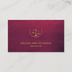 Lawyer upscale elegant gold burgundy leather look business card