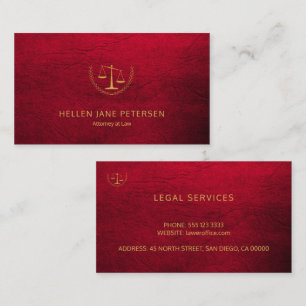 Lawyer upscale elegant gold ruby red leather look business card
