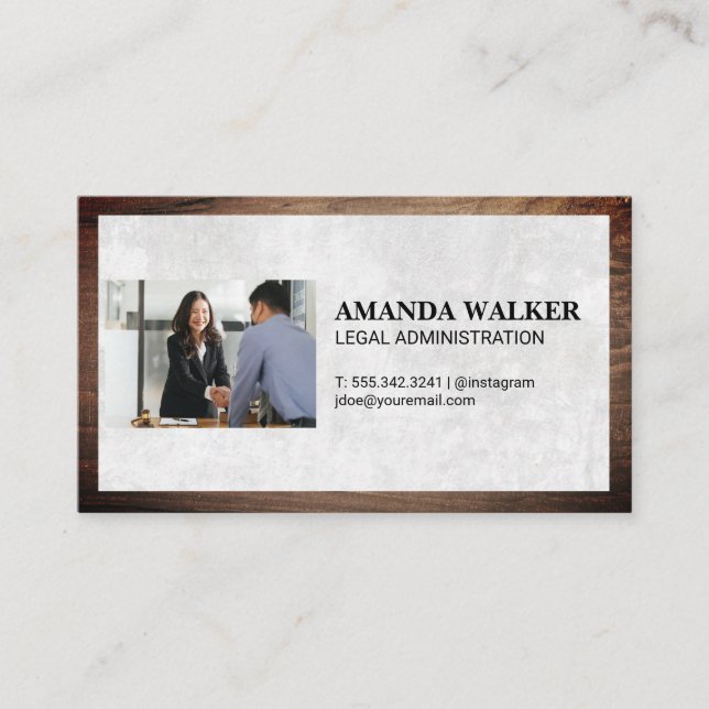 Lawyer | Wood Frame | White Texture Business Card (Front)