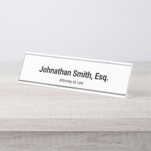 Lawyer's Name in Bold Professional Job Title White Desk Name Plate