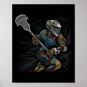 Lax Lacrosse Player Line Art Abstract Art Coloured Poster