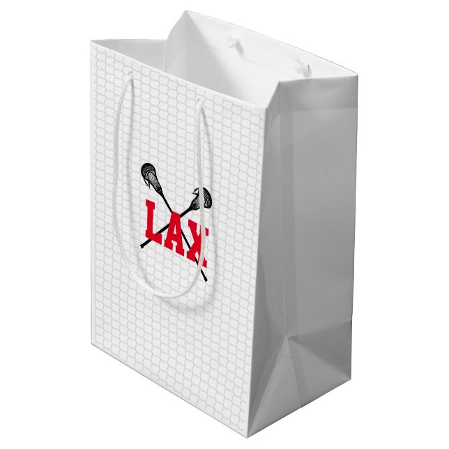 LAX Lacrosse Sticks Sports Team Colours Red Medium Gift Bag (Back Angled)
