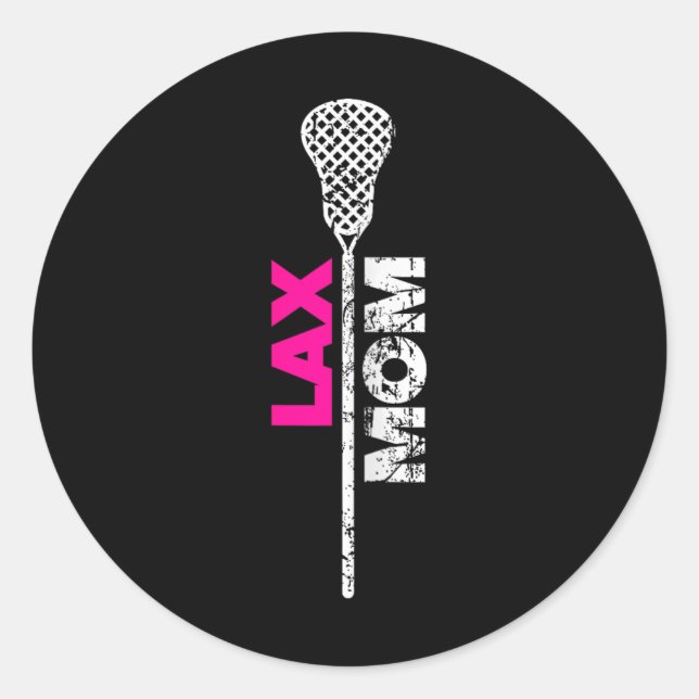 Lax Mum Lacrosse Pink Accent  Classic Round Sticker (Front)