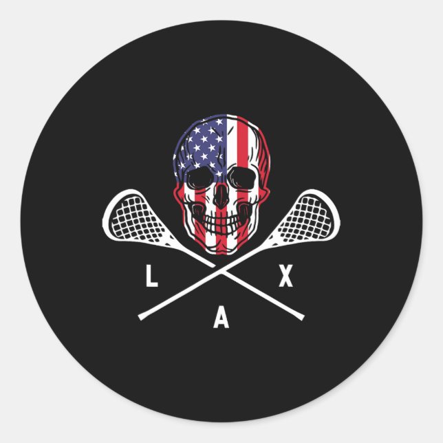 Lax Skeleton Us Flag Lax Player Lacrosse  Classic Round Sticker (Front)