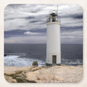 Laxe Lighthouse Galicia, Spain Square Paper Coaster