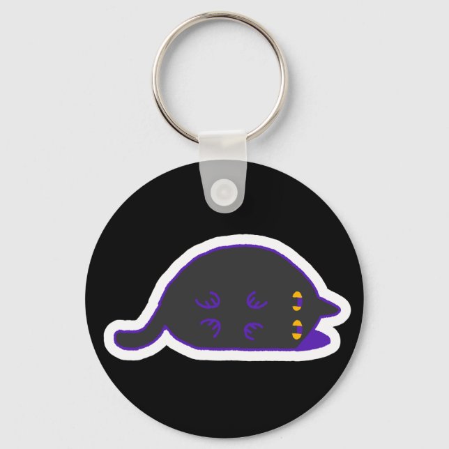 Lay Down Chonky Black Cat Keychain  (Front)