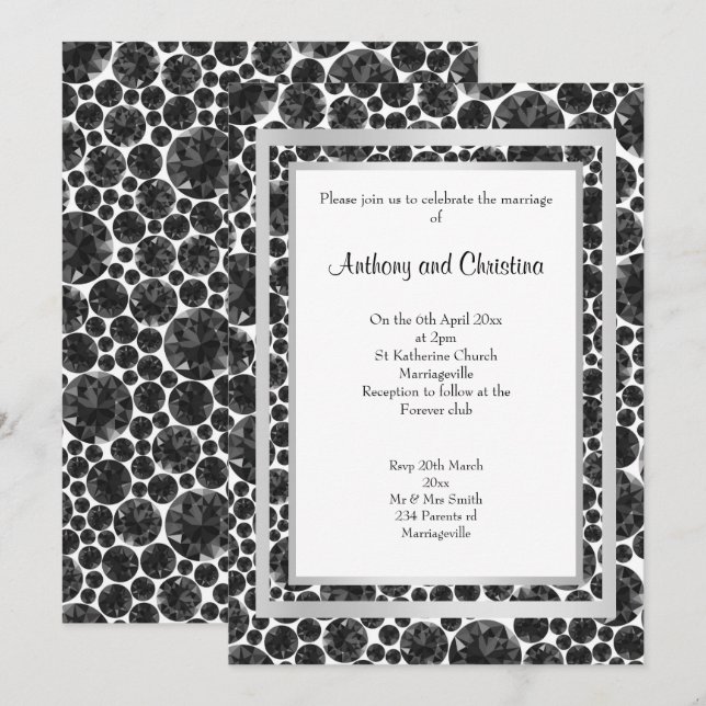 LAYER DIAMOND BLACK SILVER ELEGANT WEDDING INVITATION (Front/Back)