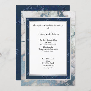 LAYER NAVY BLUE SILVER MARBLE WEDDING INVITATION