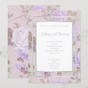 LAYER PURPLE LILAC ROSE FLORAL ELEGANT WEDDING INVITATION