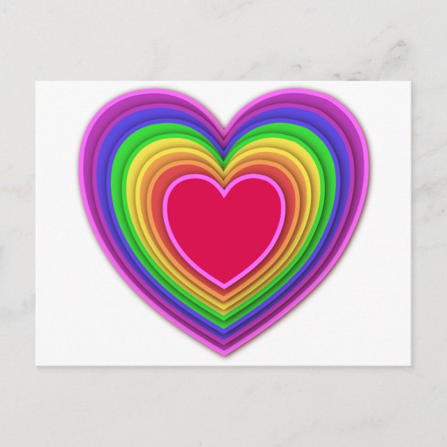 Layered 3-d hearts rainbow colours postcard (Front)