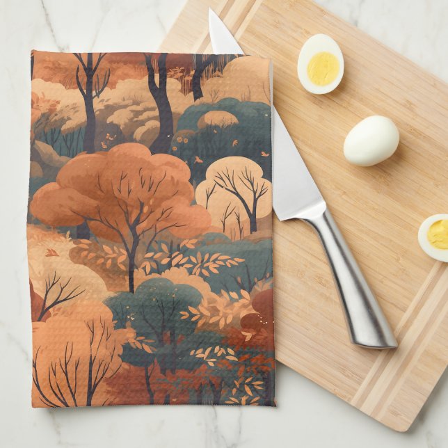 Layered Autumn Forest Landscape - Rustic Woodland  Tea Towel (Quarter Fold)