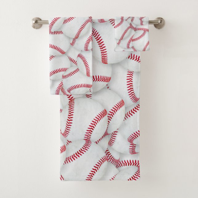 Layered Baseballs Pattern Bath Towel Set (Insitu)