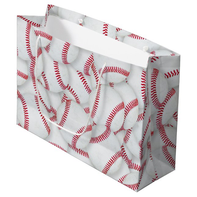 Layered Baseballs Pattern Birthday Large Gift Bag (Front Angled)