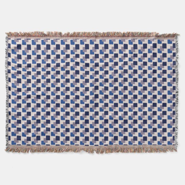Layered Blocks Snuggle Blue Grey Navy Throw Blanket (Front)