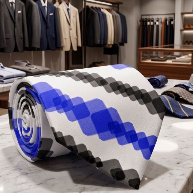 Layered Blue And Black Squared On White Pattern Tie (Creator Uploaded)
