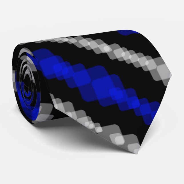 Layered Blue And White Squared On Black Pattern Tie (Rolled)