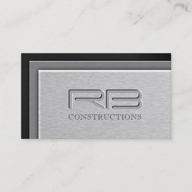 Layered Brush Metal Steel Corner Construction Business Card (Front)