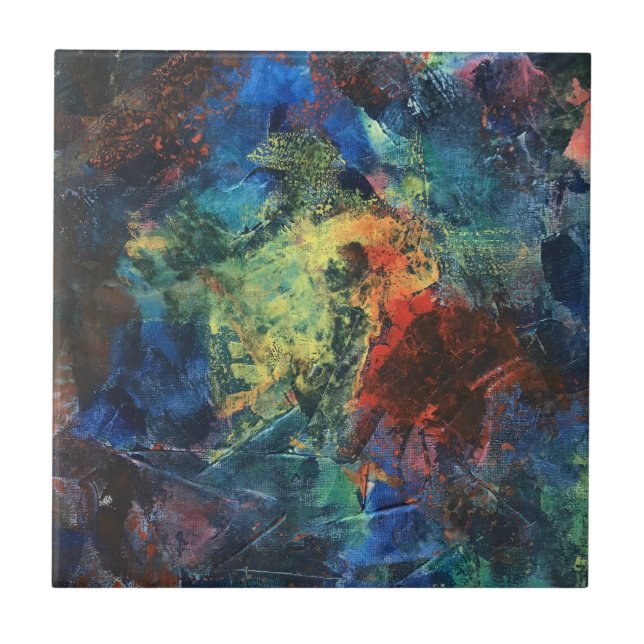 Layered Brushstrokes-Hand Painted Abstract Art Tile (Front)