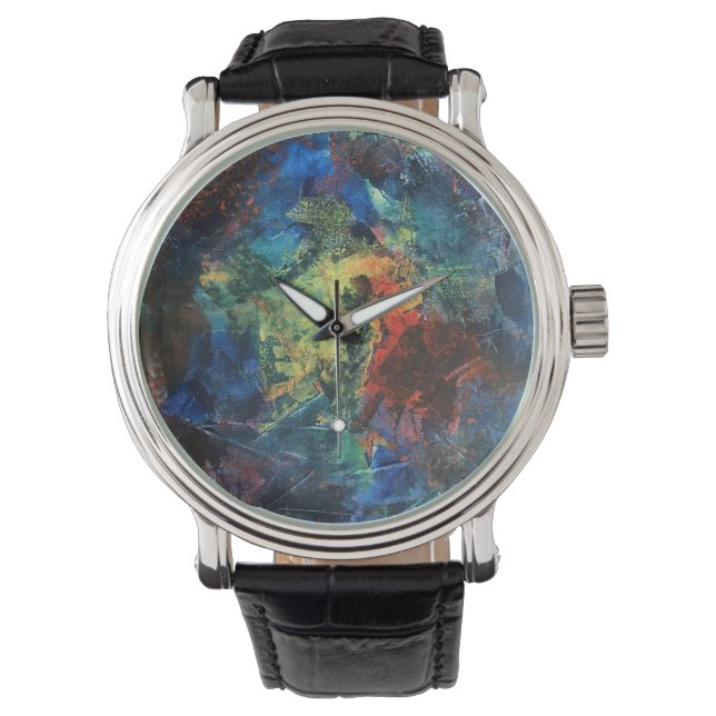 Layered Brushstrokes-Hand Painted Abstract Art Watch (Front)