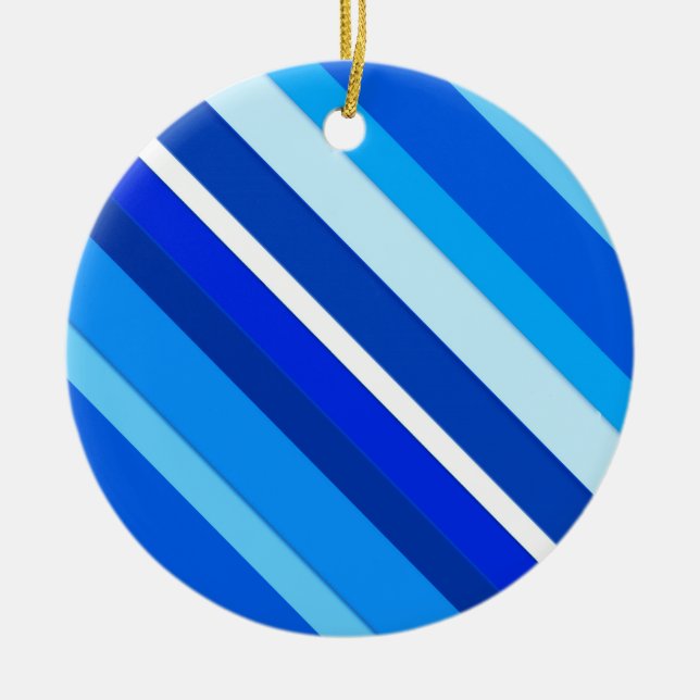 Layered candy stripes - cobalt and pale blue ceramic tree decoration (Front)